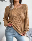 Pull en maille avec boutons | Acrylique/Coton Comfort & Style Khaki / S Vêtements Accessoires >