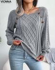 Pull tricoté avec boutons | Acrylique/Coton Confort et style Gris / S Vêtements Accessoires >