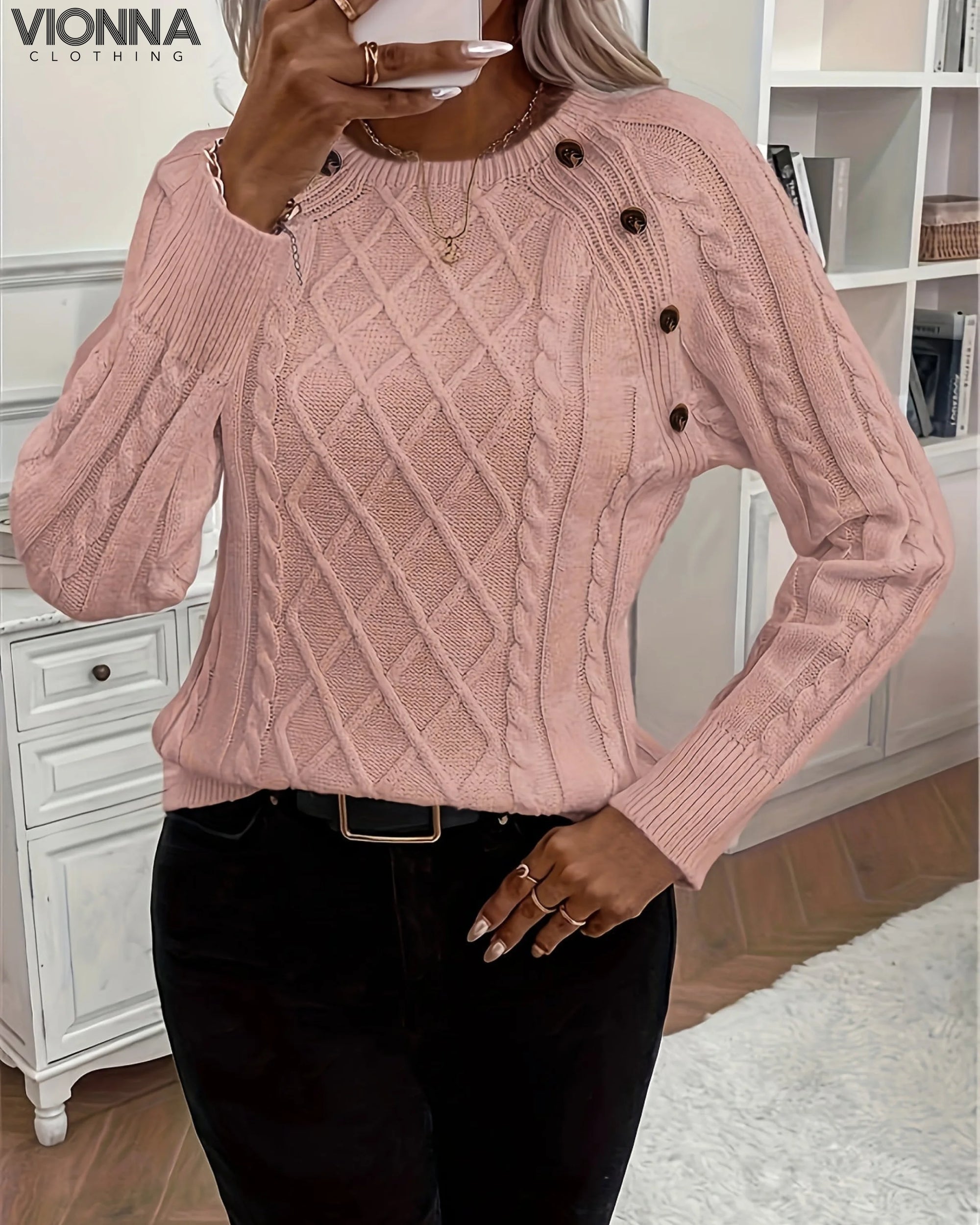 Abigail- Pull en maille torsadée Ladies Light Pink / S