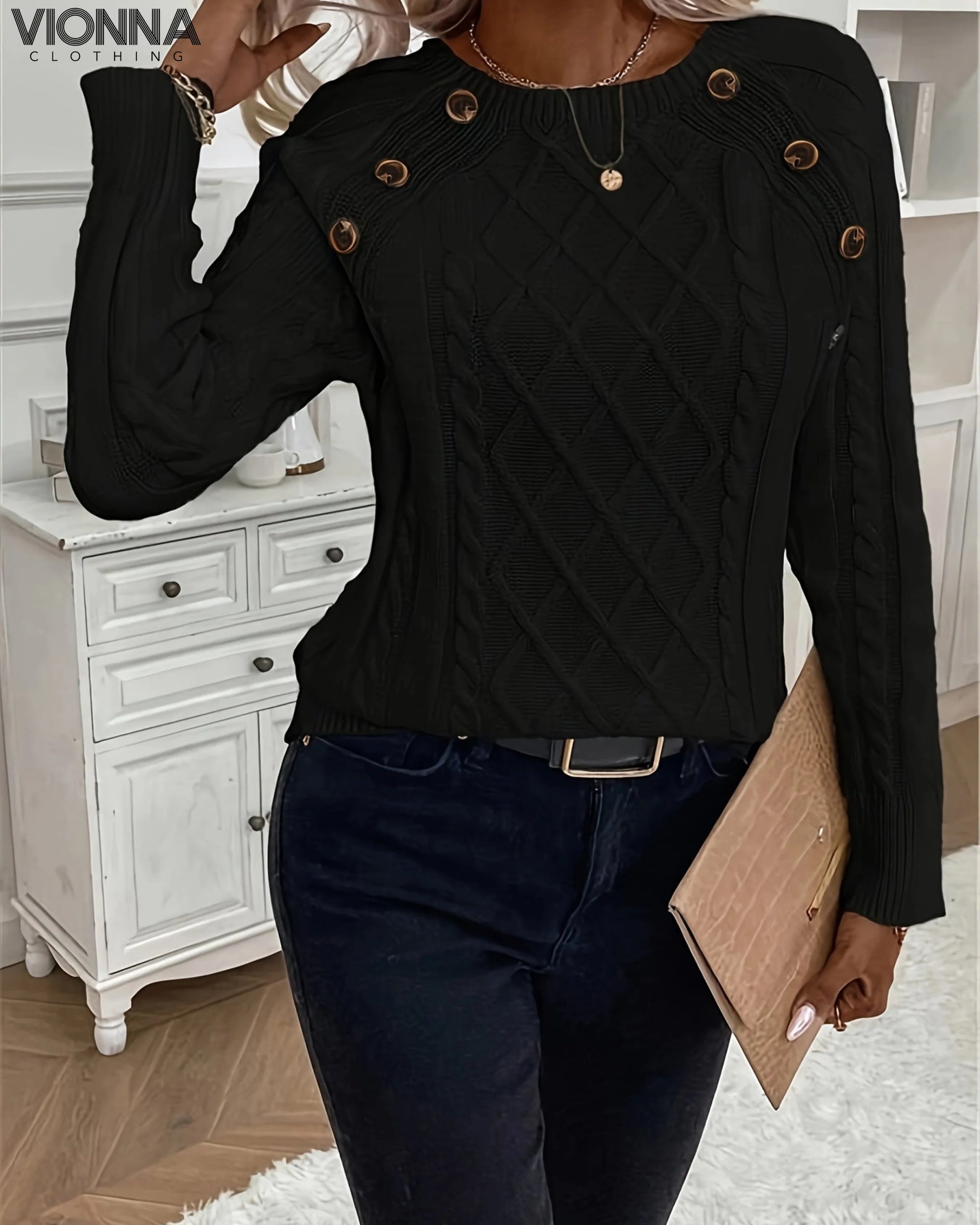 Abigail- Pull en maille torsadée Ladies Black / S