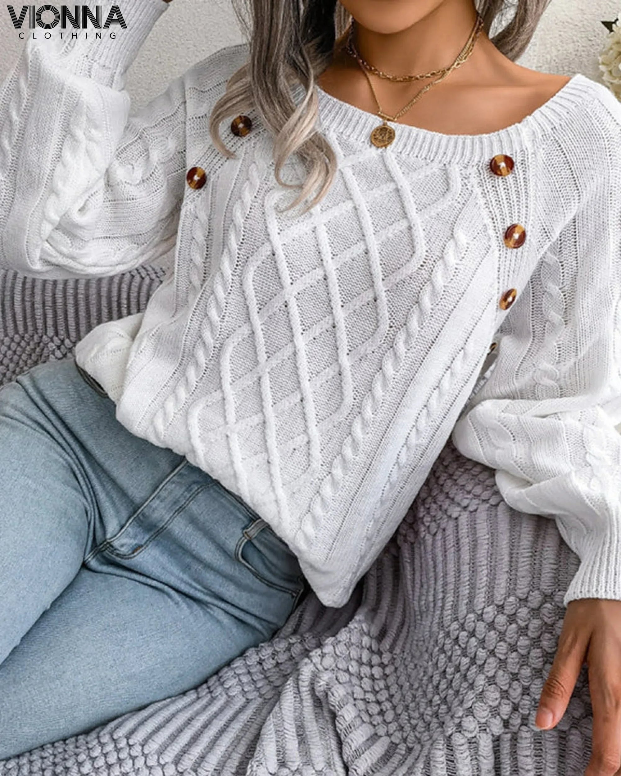 Pull en tricot avec boutons | Acrylique/Coton Confort et style Vêtements Accessoires > Vêtements