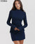 Robe élégante à manches longues en polyester, élégante et moderne, bleu foncé / S Vêtements et accessoires >