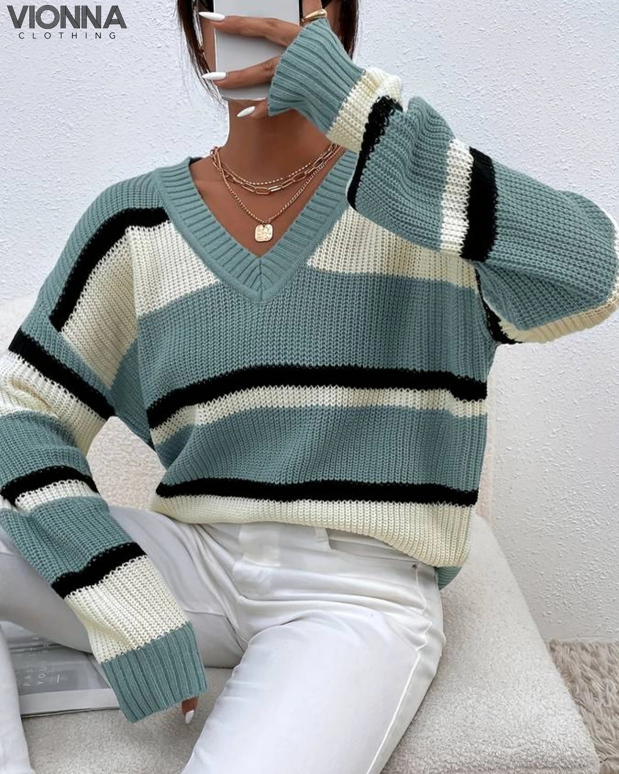 Carrie - Pull tricoté à col en V Pull