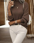 Cess - Elegant Knitted Turtleneck Brown / S Sweater