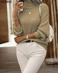 Cess - Elégant col roulé tricoté Beige / S Pull