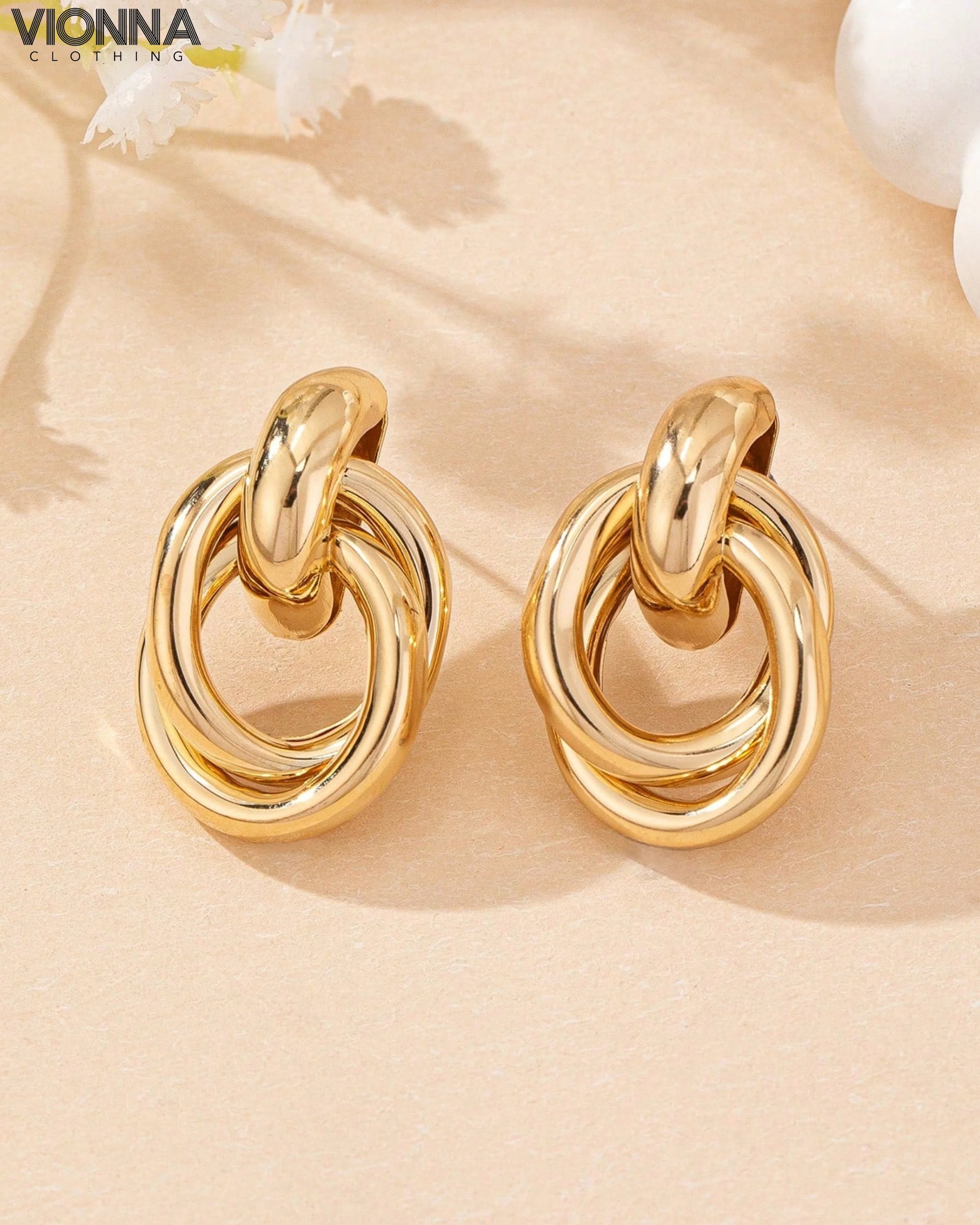 1Paire de boucles d'oreilles métalliques en forme de bouton pour femmes, à porter au quotidien, longues et dorées / Taille unique