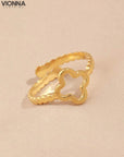 1Bague ouverte en acier inoxydable, simple et créative, en forme de fleur dorée et de trèfle, pour femmes