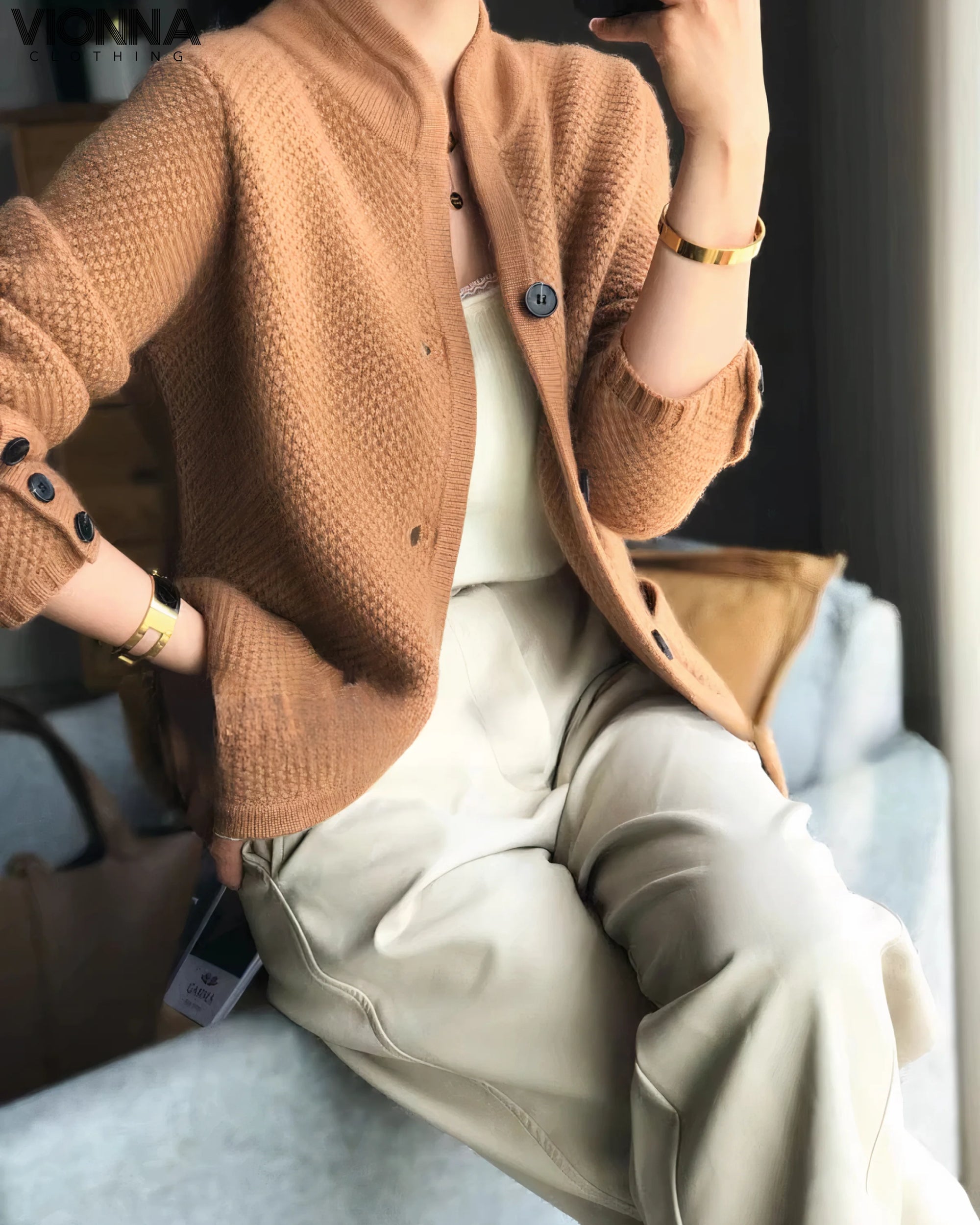 Delta - Cardigan cachemire camel / Cardigan taille unique