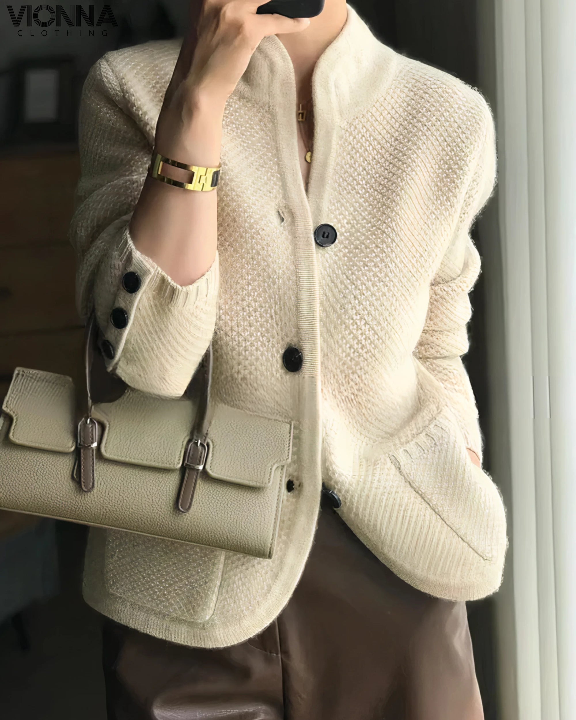Delta - Cardigan en cachemire beige / Cardigan taille unique