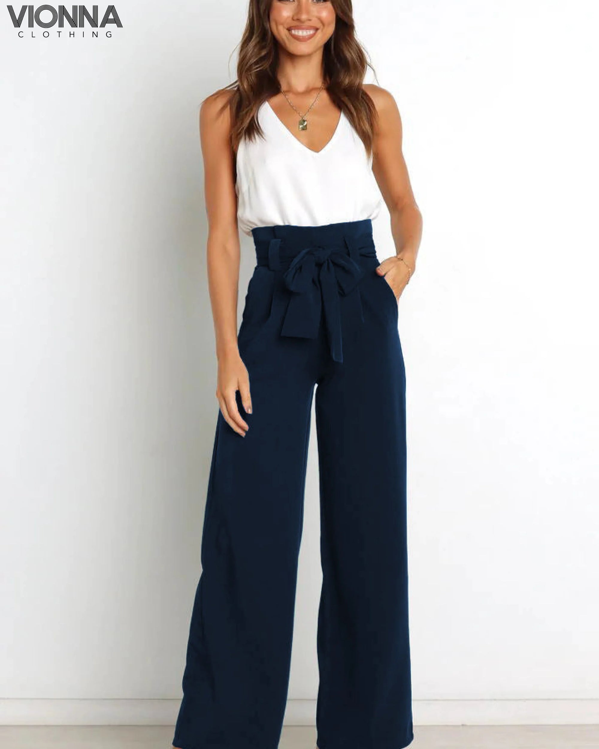Dorothy - Pantalon léger en lin souple Bleu foncé / Pantalon de lin Xs