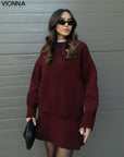 Elsie Knitted Set (Top + Skirt) Bordeaux Red / Xs Sweaters & Cardigans