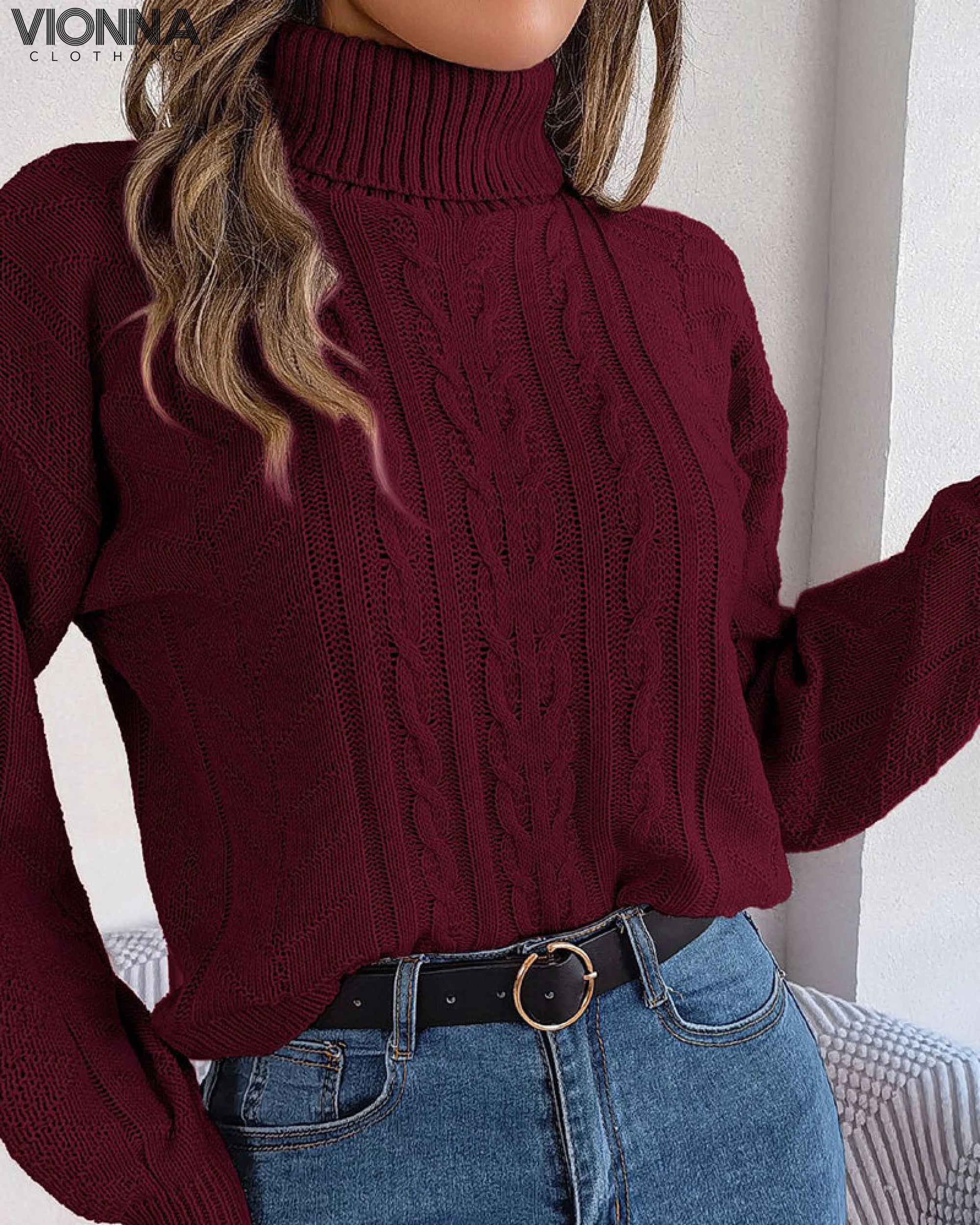 Elvie - Pull à col roulé chaud en tricot
