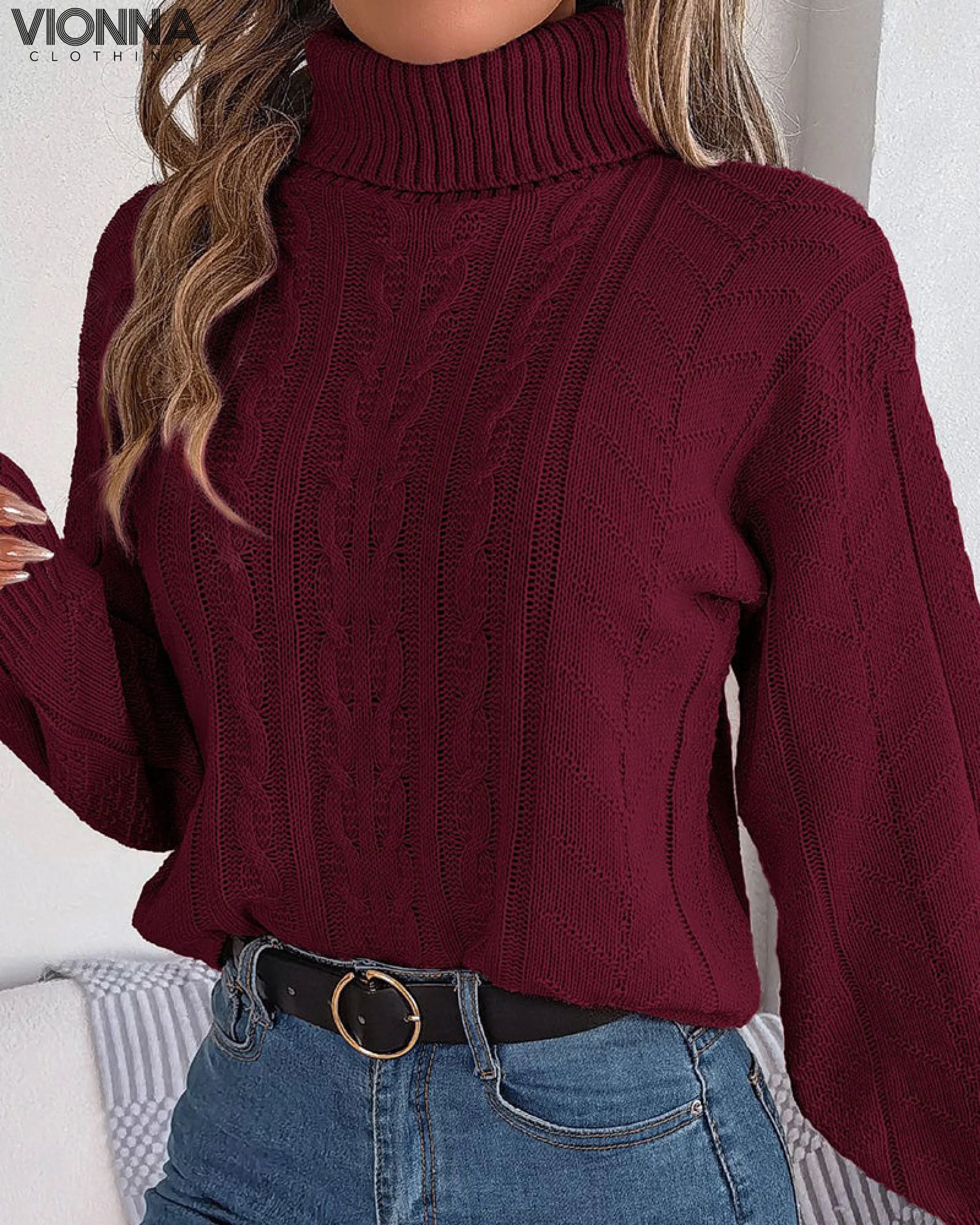 Elvie - Pull à col roulé chaud en tricot