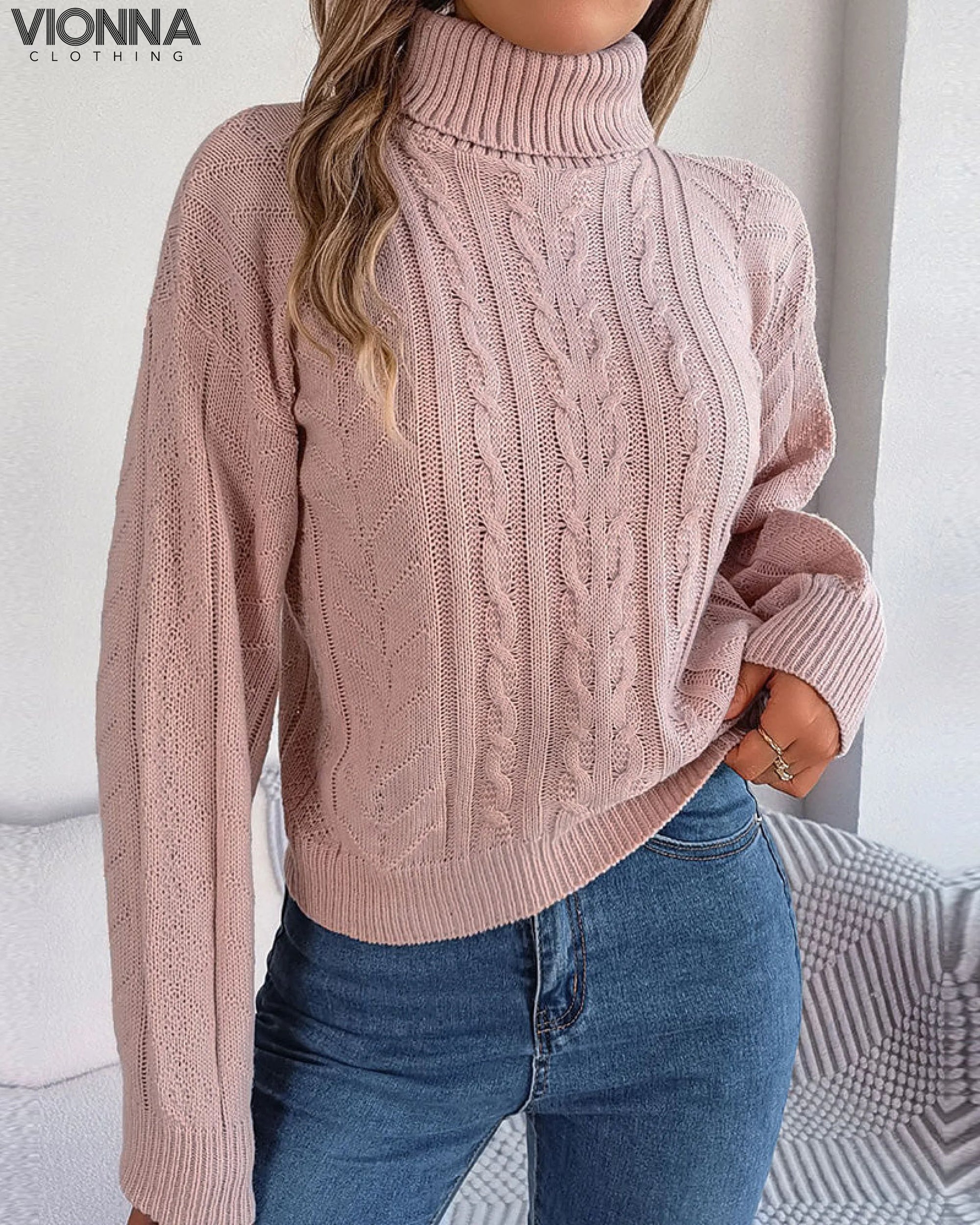 Elvie - Pull à col roulé chaud en tricot