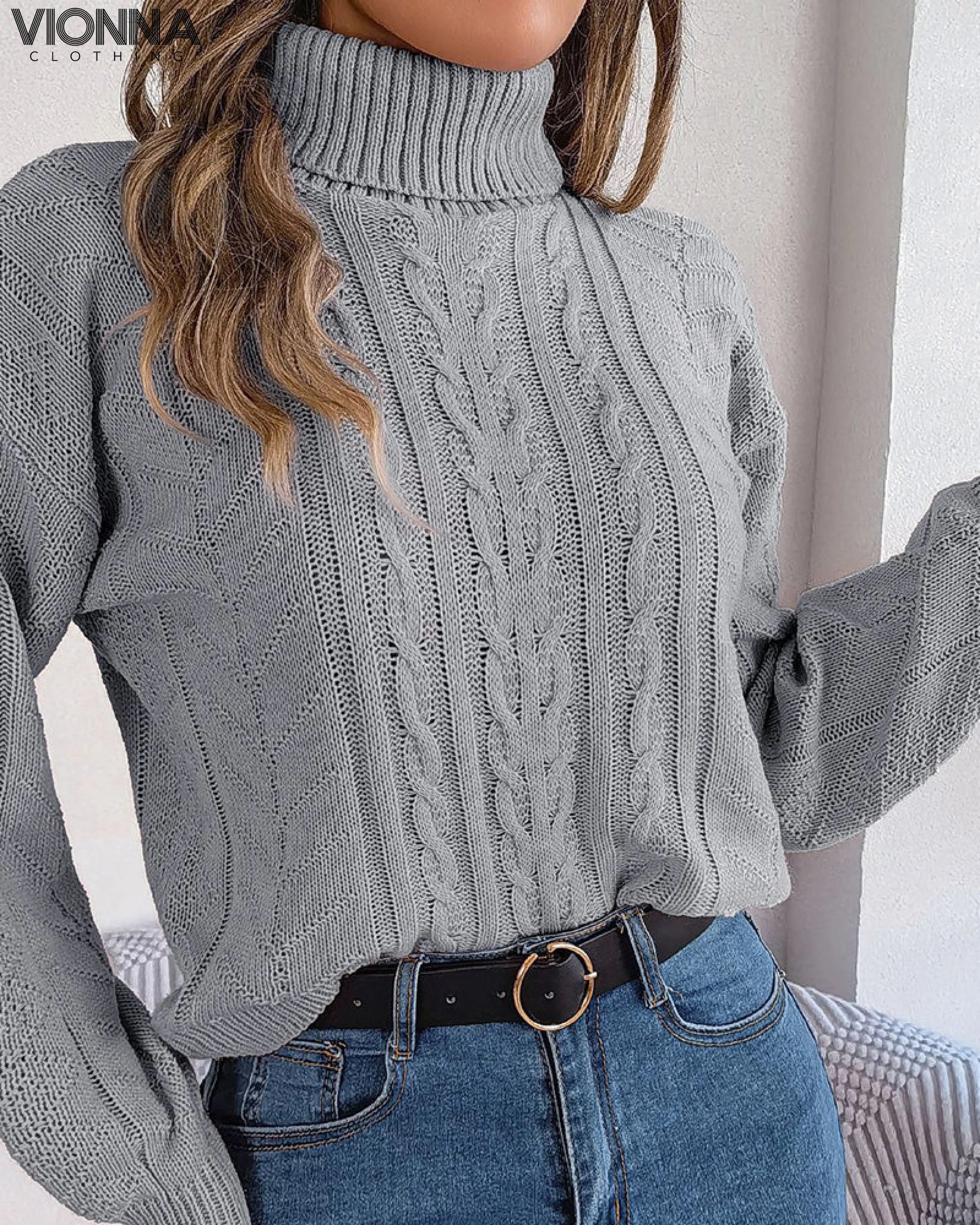 Elvie - Pull à col roulé chaud en tricot