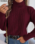 Elvie - Pull tricoté à col roulé chaud Bourgogne Rouge / Xs
