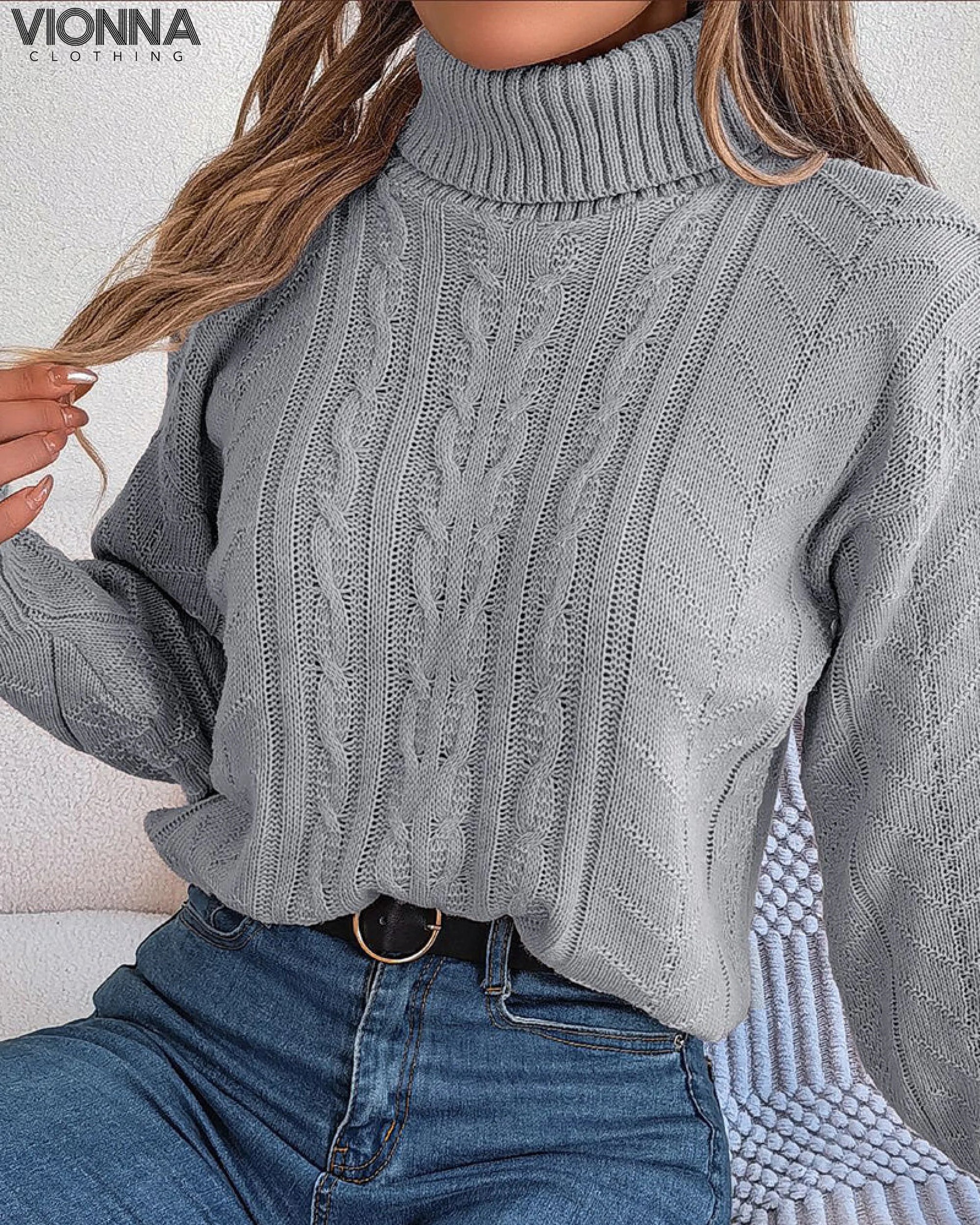 Elvie - Pull à col roulé chaud en tricot