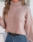 Elvie - Pull tricoté à col roulé chaud rose / Xs