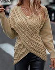 Emmy - Pull en tricot torsadé à épaules croisées Beige / S Manches longues
