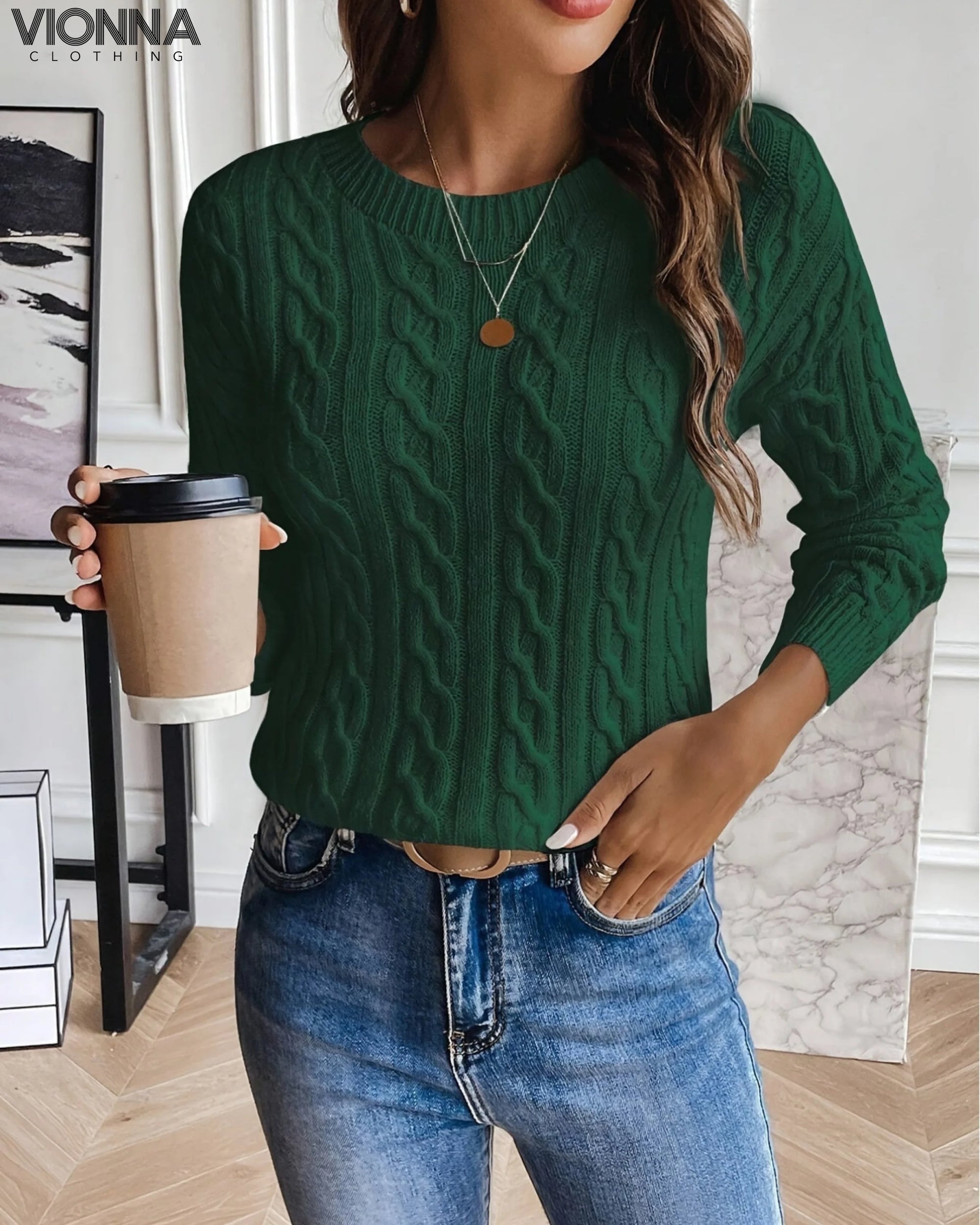 Fabienne- Pull en tricot décontracté pour femmes avec motif tressé