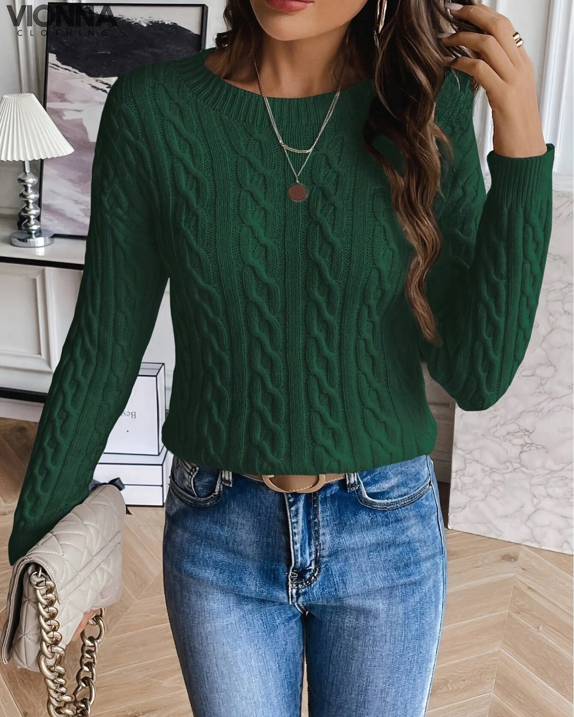 Fabienne- Pull en tricot décontracté pour femmes avec motif tressé
