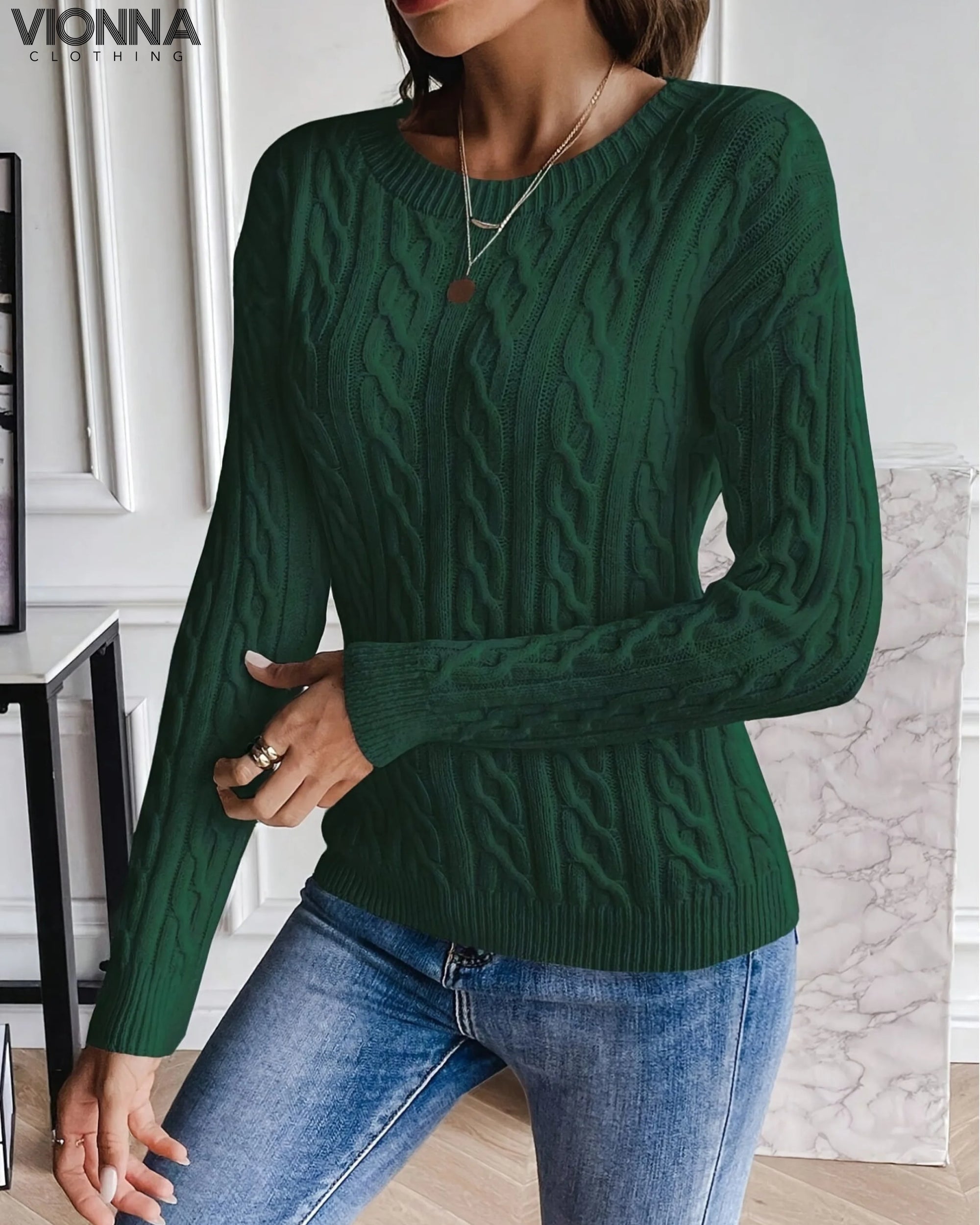 Fabienne- Pull en tricot décontracté pour femmes avec motif tressé