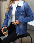 Veste en denim avec col en polaire | Coton Chaud et élégant Bleu / S Vêtements et accessoires > Vêtements