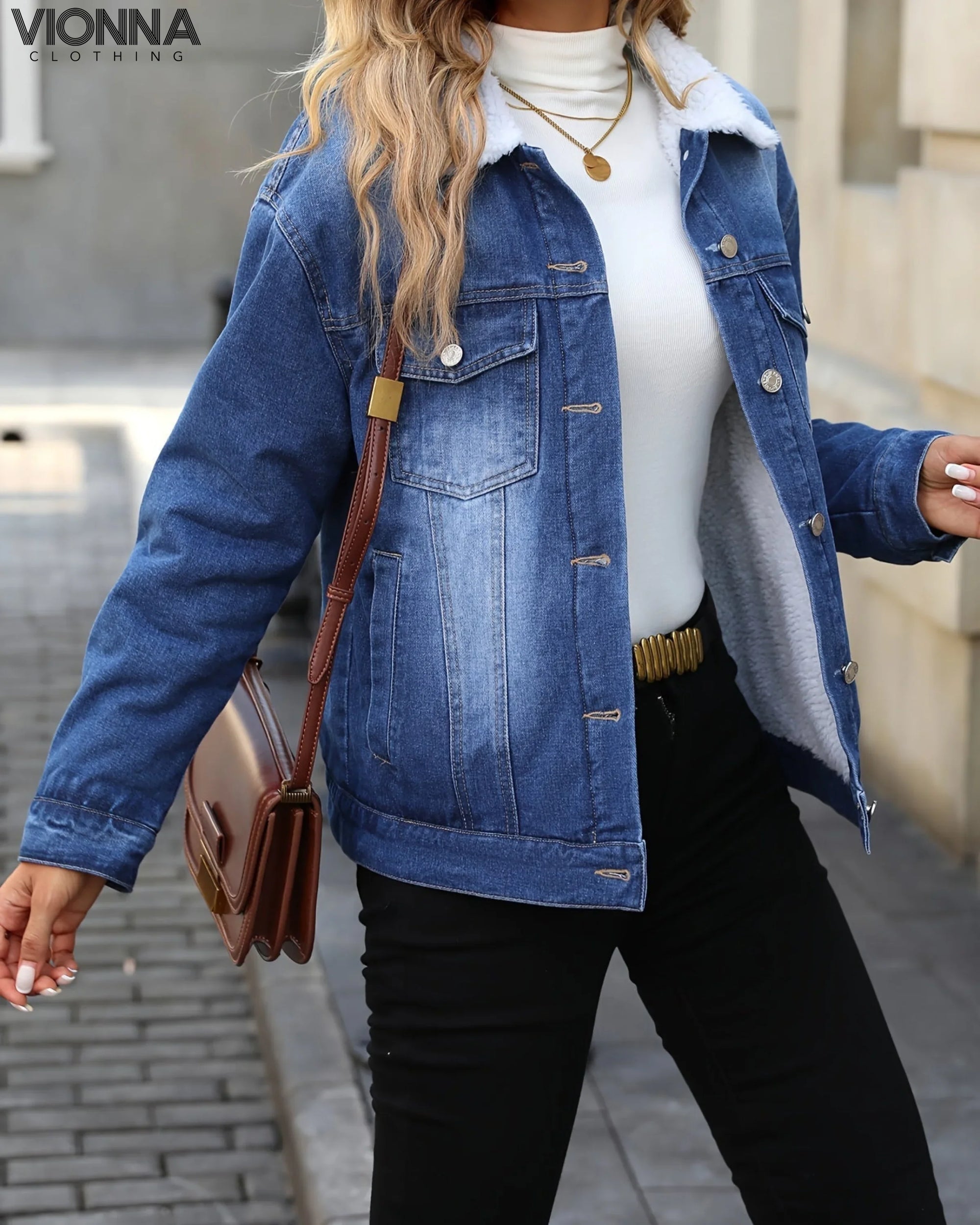Veste en denim avec col polaire en coton Chaude et élégante Vêtements et accessoires > Vêtements Vestes d'extérieur