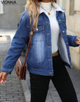 Veste en denim avec col polaire en coton Chaude et élégante Vêtements et accessoires > Vêtements Vestes d'extérieur