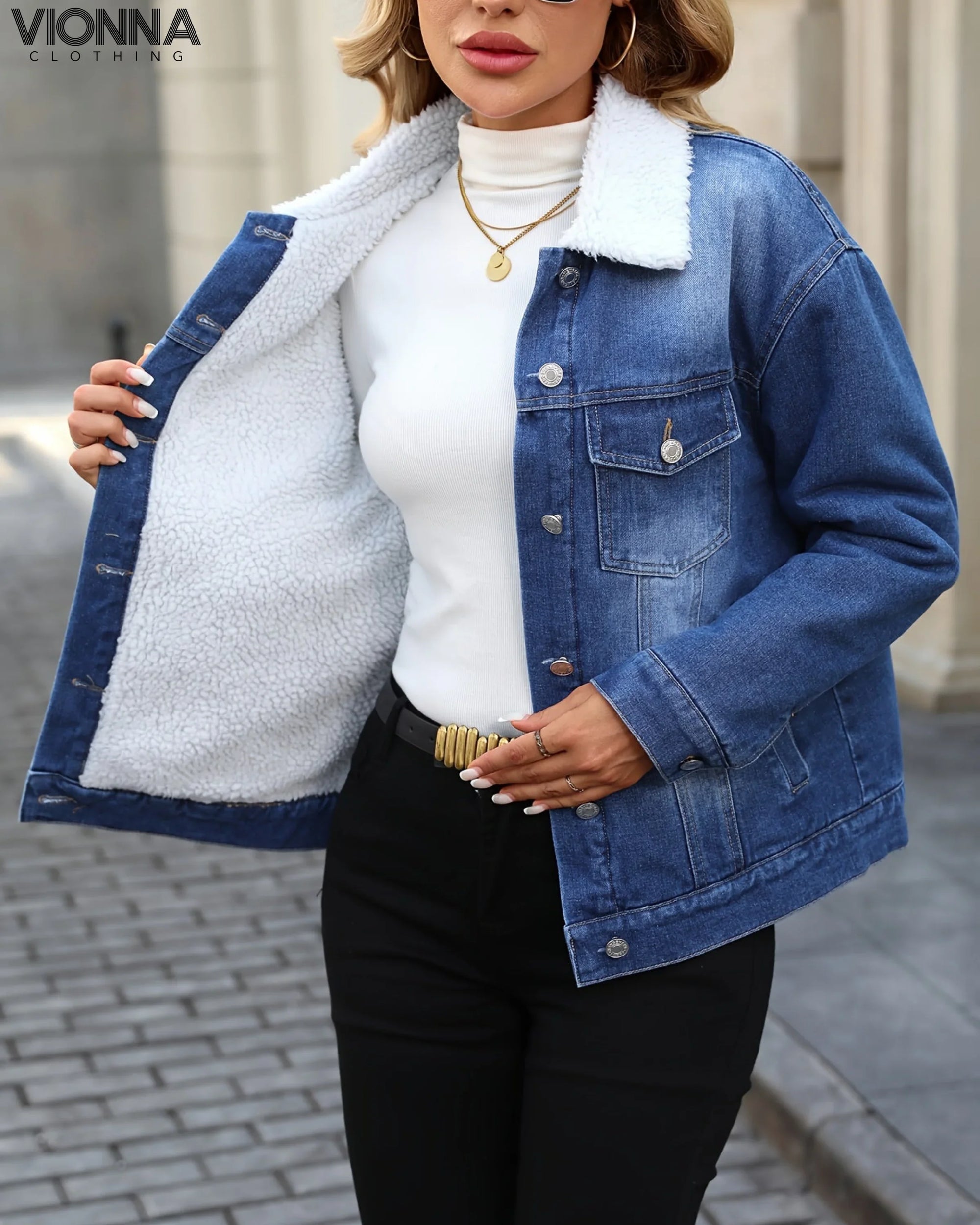 Veste en denim avec col polaire en coton Chaude et élégante Vêtements et accessoires > Vêtements Vestes d'extérieur