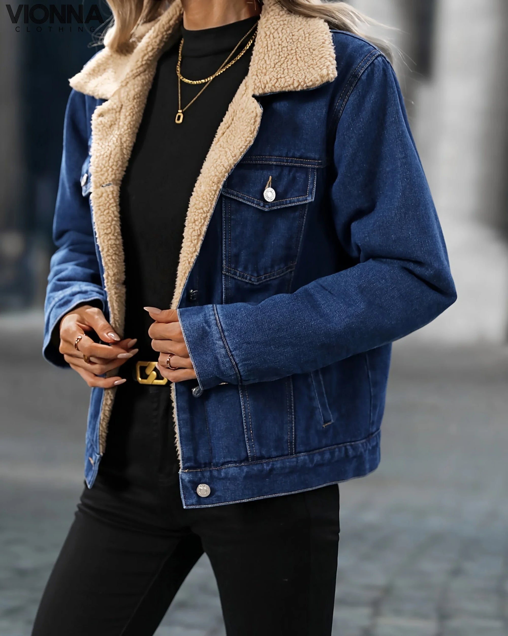 Veste en denim avec doublure en sherpa | coton/polyester Prêt pour l'hiver et à la mode Vêtements et accessoires > Vêtements