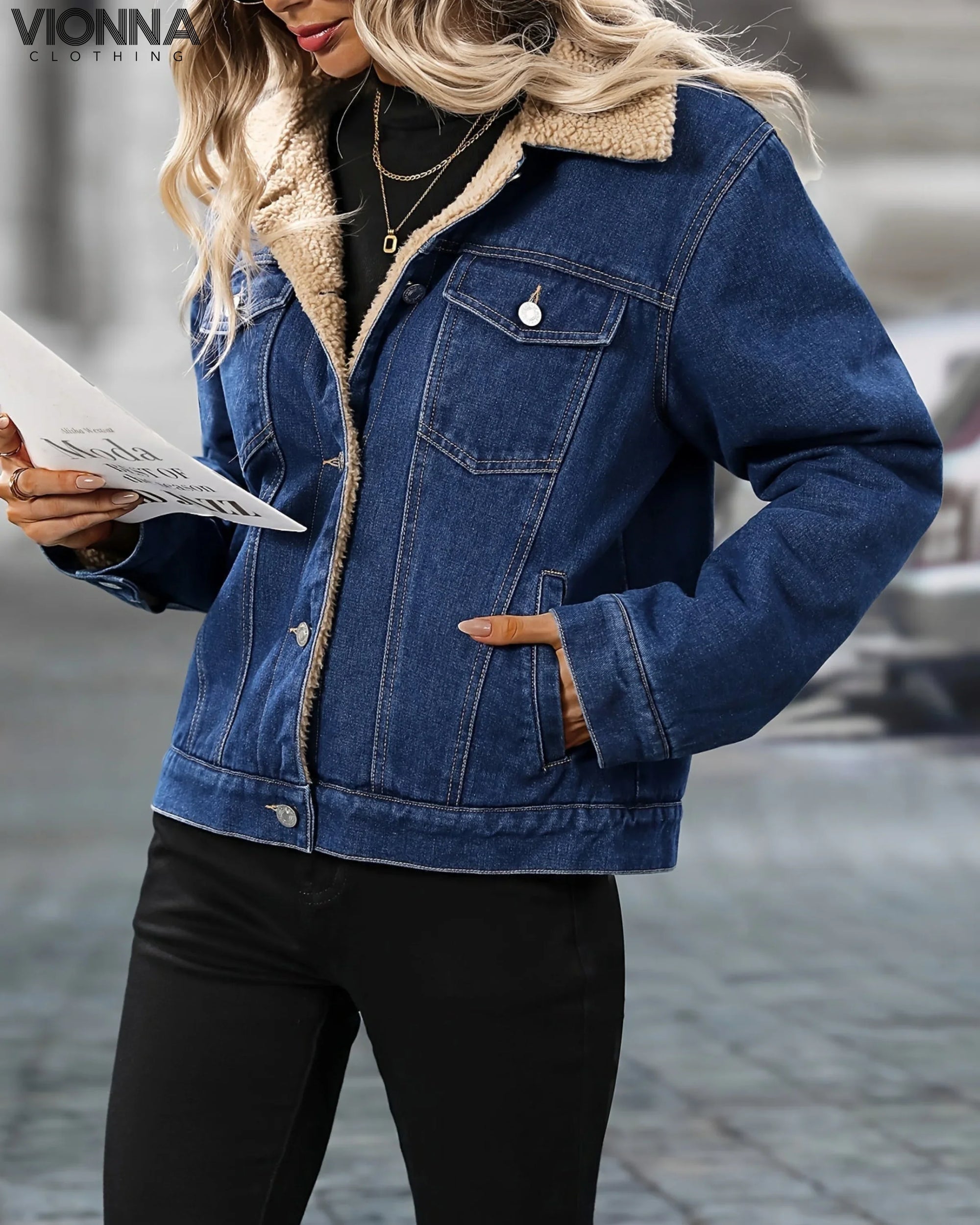 Veste en denim avec doublure en sherpa | coton/polyester Prêt pour l'hiver et à la mode Vêtements et accessoires > Vêtements