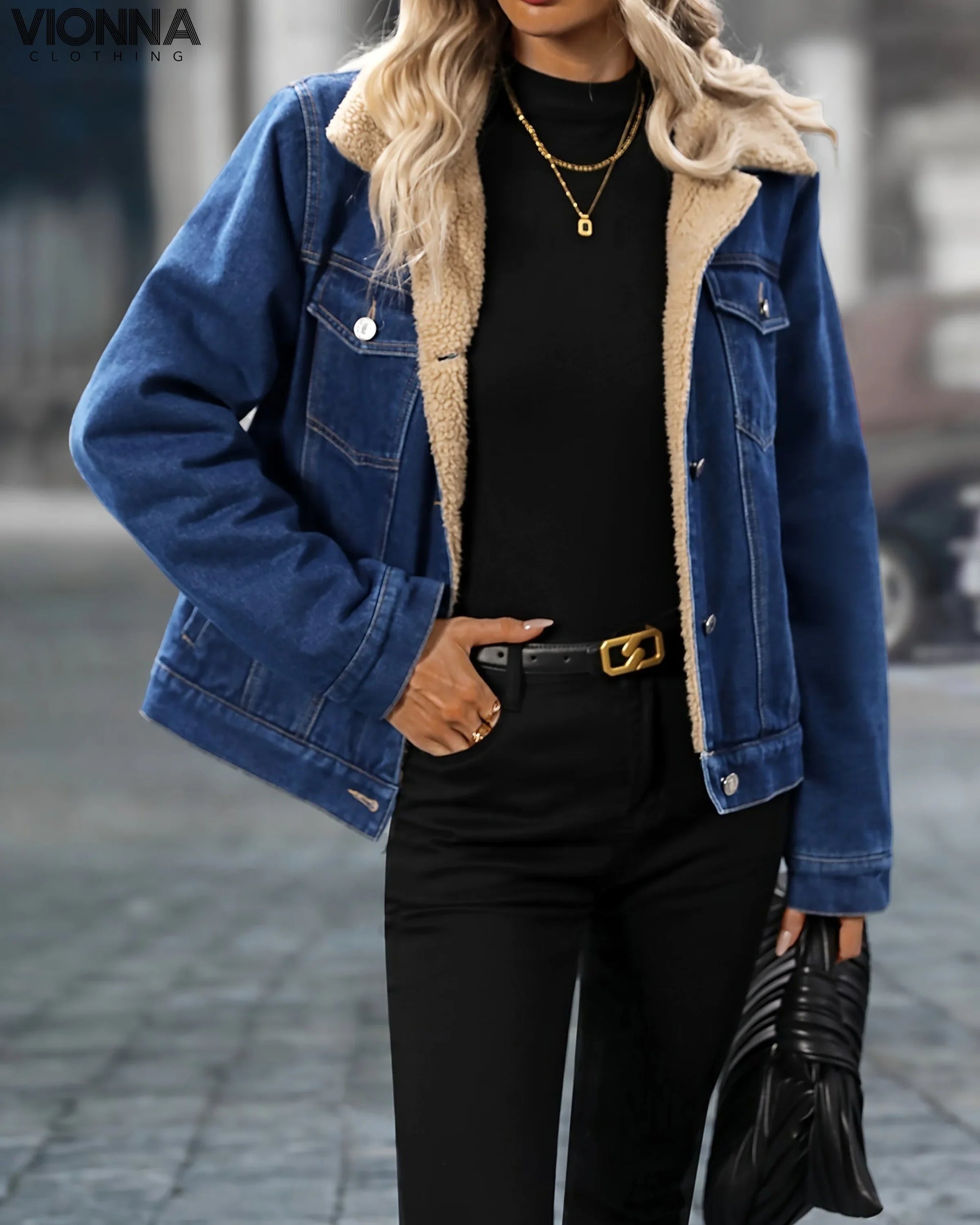 Veste en denim avec doublure en sherpa | coton/polyester Prêt pour l'hiver et à la mode Vêtements et accessoires > Vêtements