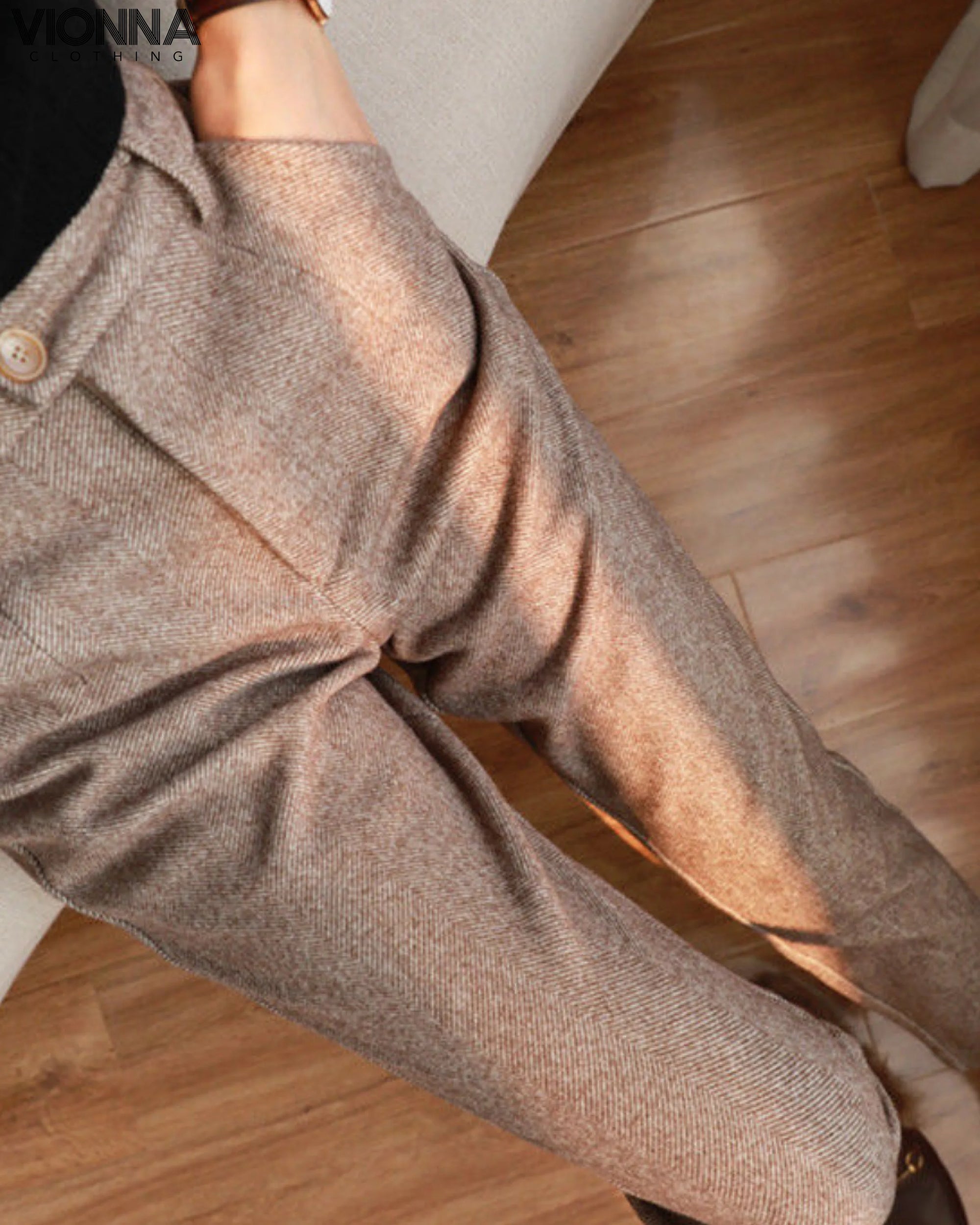 Freja - Pantalon de laine stylé pour femmes Kaki / Xs Pantalon