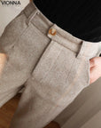 Freja - Pantalon élégant en laine pour femmes Beige / Xs Pantalon