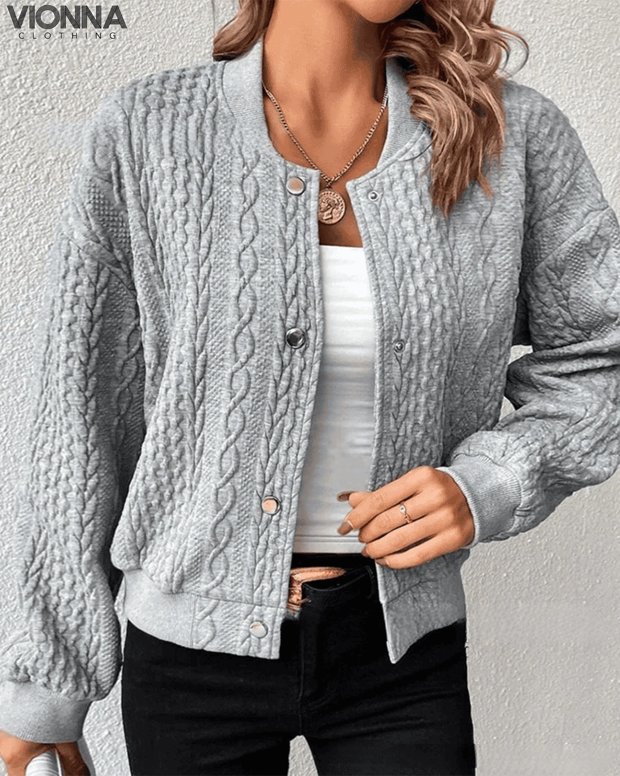 Giselle - Cardigan à boutons gris / S Chandails et cardigans