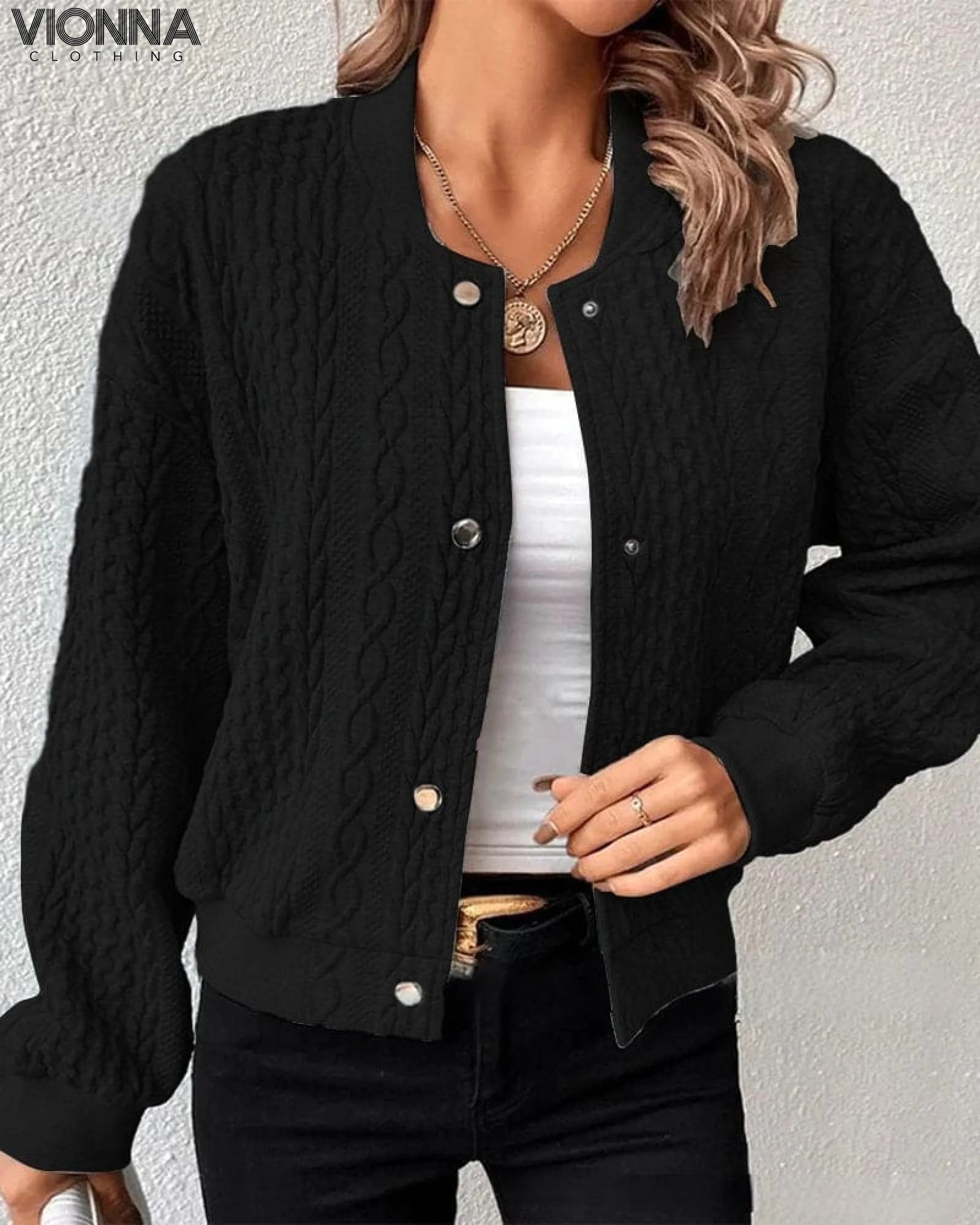 Giselle - Cardigan à boutons noir / S Chandails et cardigans