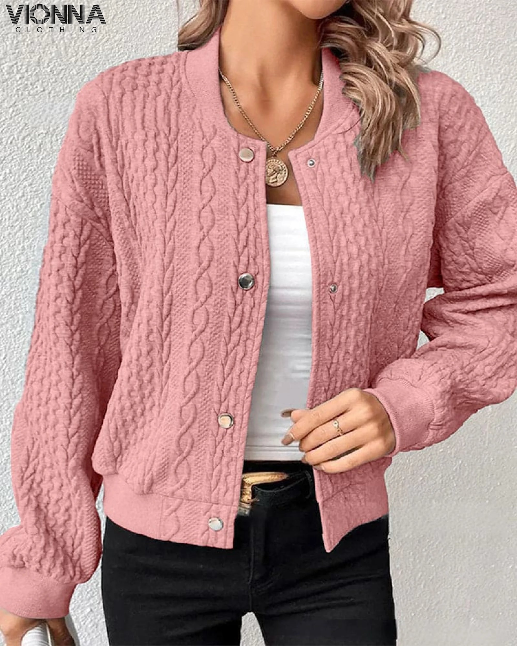 Giselle - Cardigan à boutons rose / S Chandails et cardigans