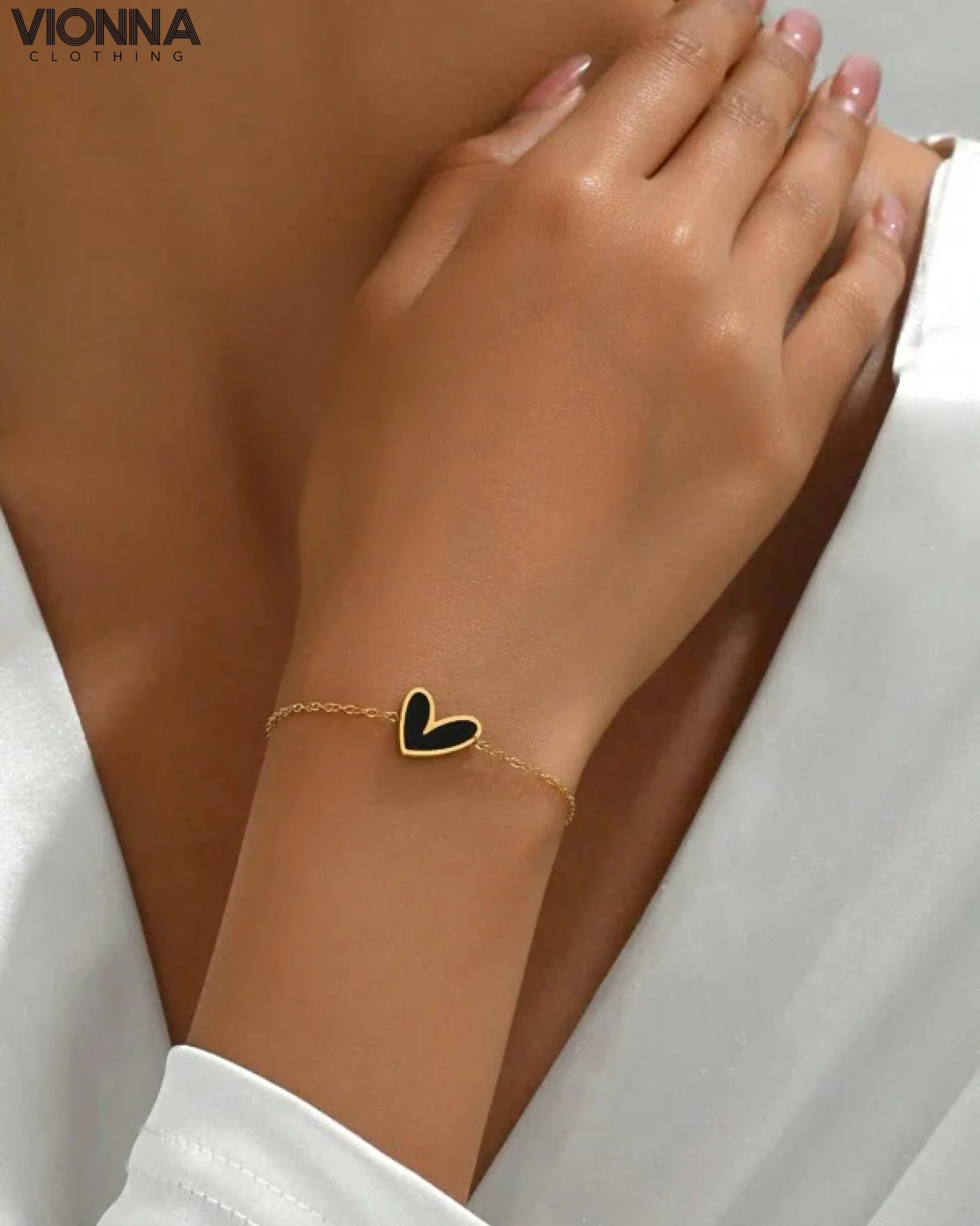 Bracelet en acier inoxydable en forme de cœur avec perles blanches véritables, plaqué or 18 carats, pour femmes