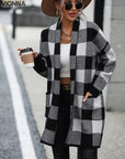 Jamila - Cardigan midi à carreaux noir / S Cardigan
