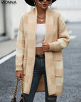 Jamila - Cardigan midi à carreaux Abricot / S Cardigan