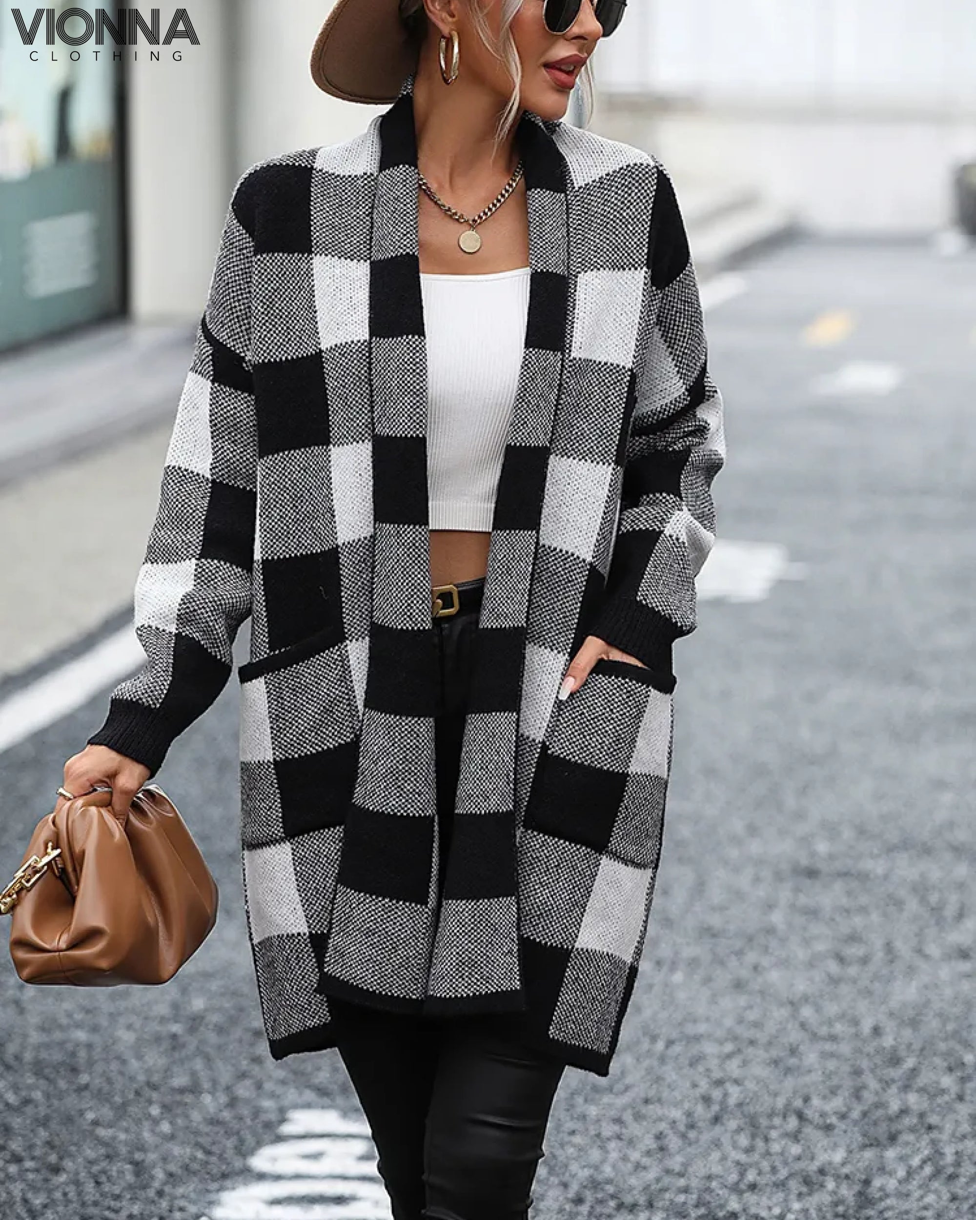 Jamila - Cardigan midi à carreaux