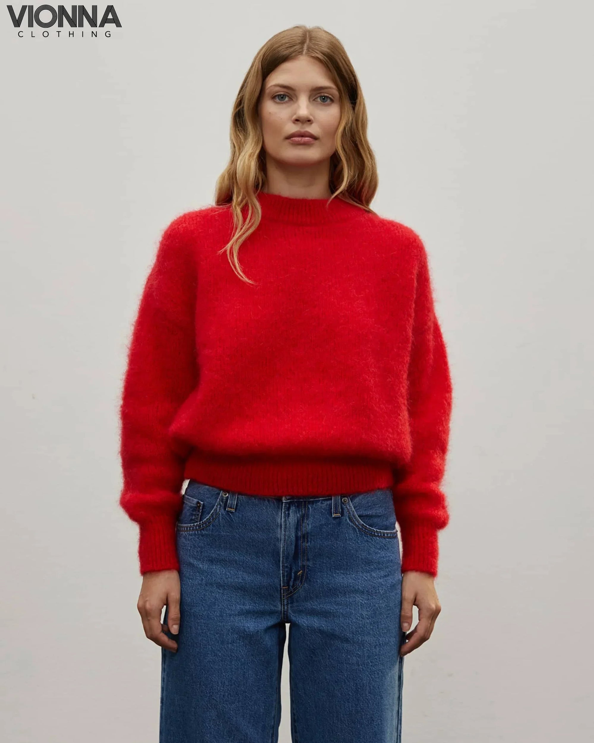 Jane | Pull de luxe en mohair Rouge / S