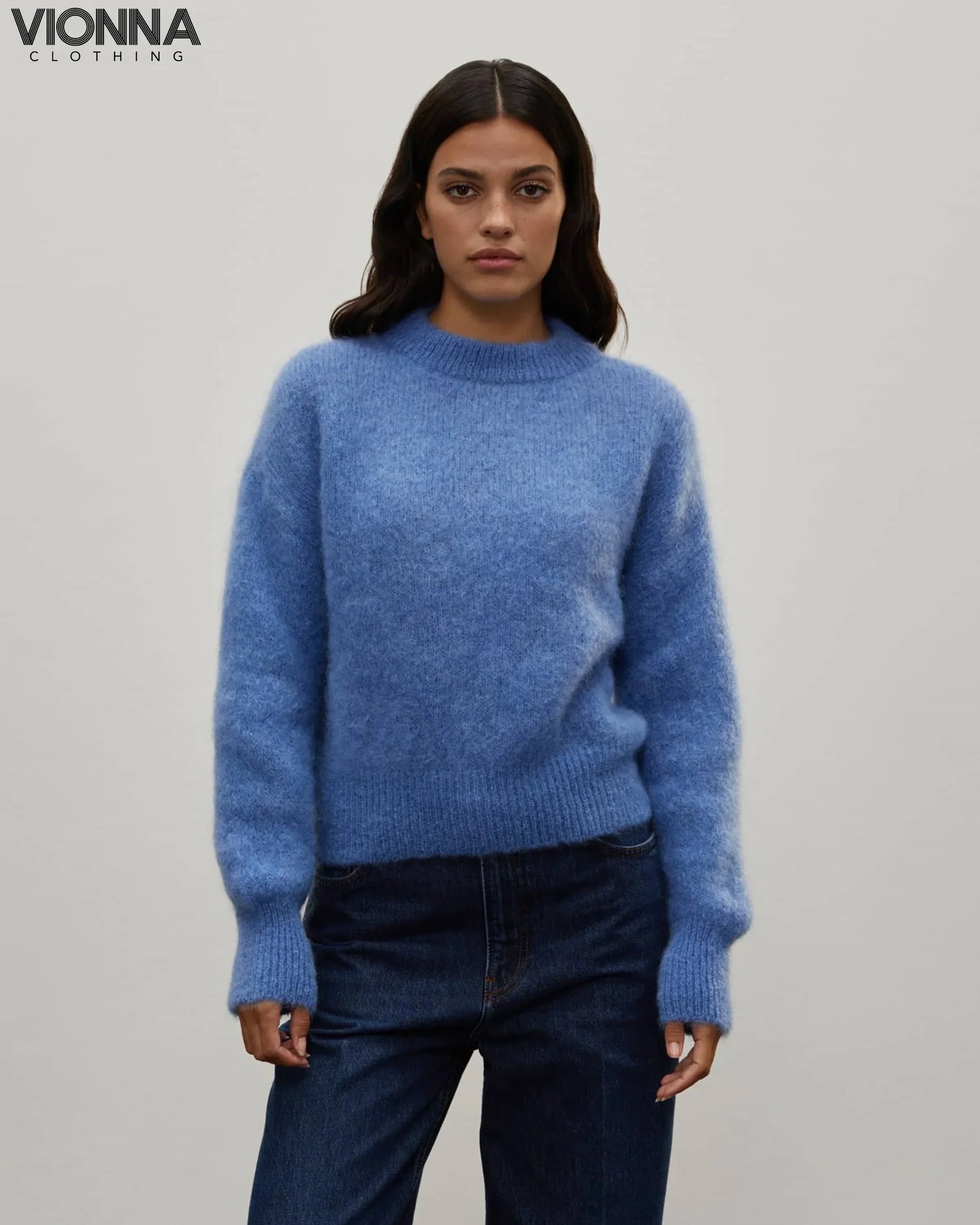 Jane | Pull de luxe en mohair Bleu / M
