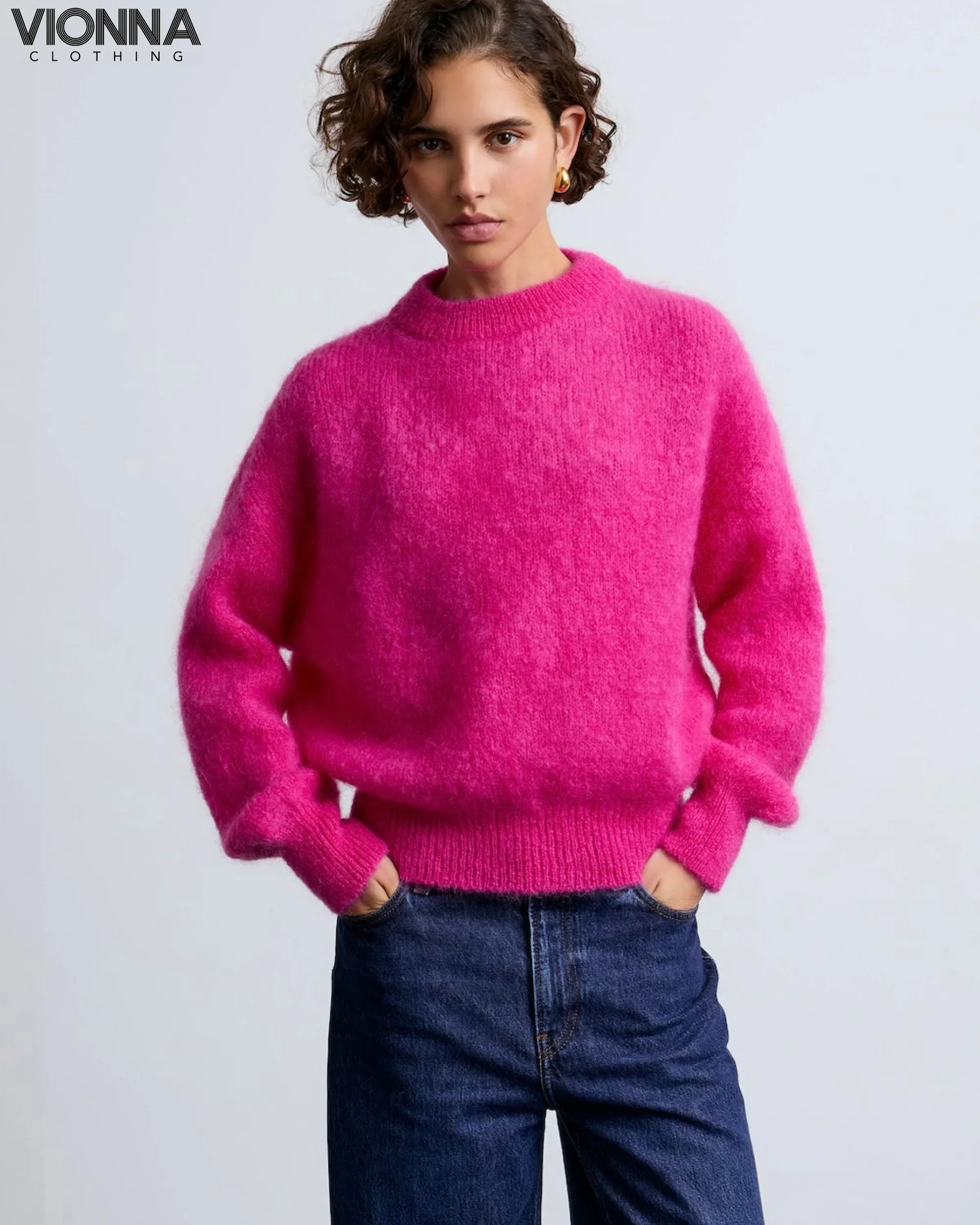 Jane | Pull en Mohair Luxe Fuchsia / S