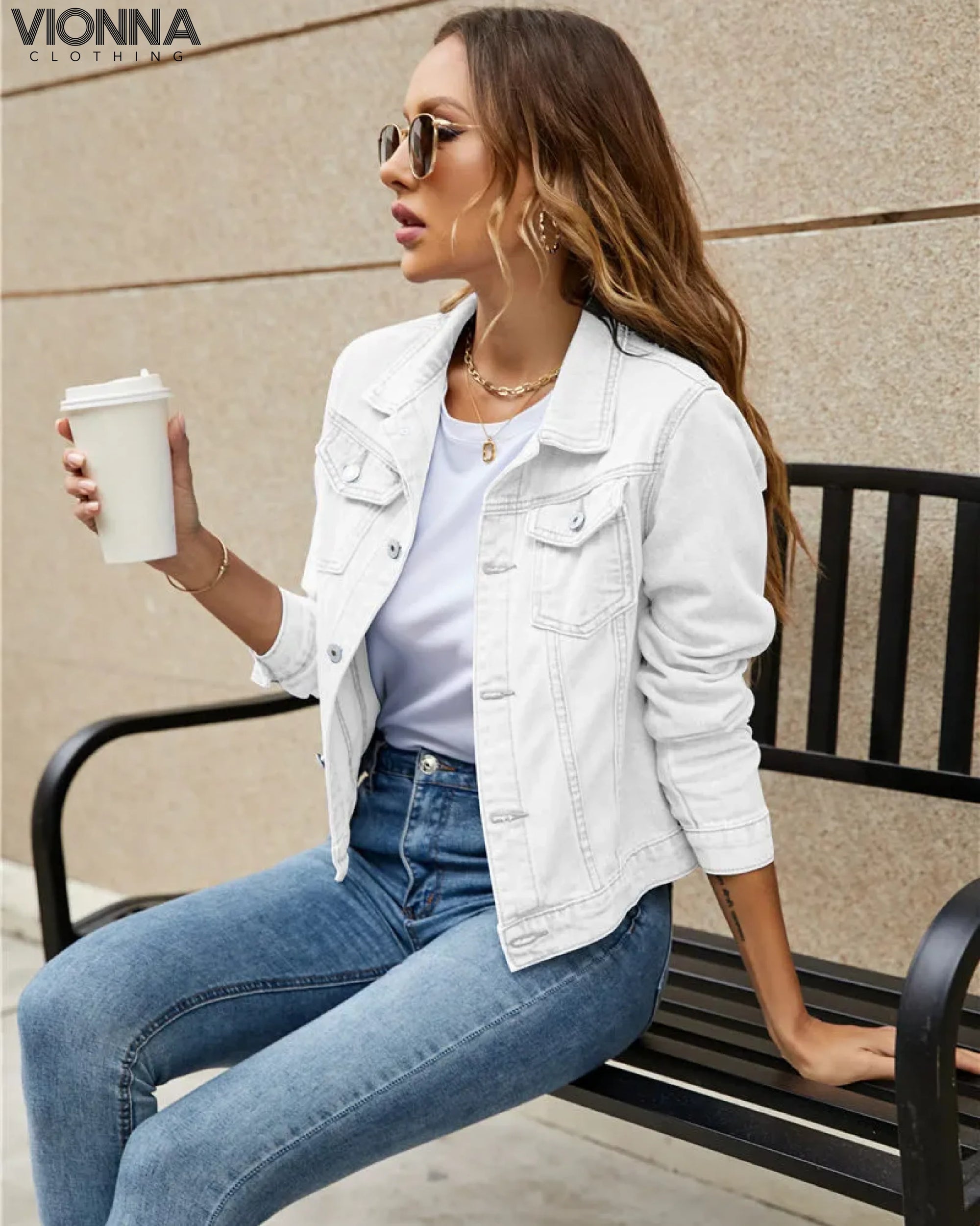 Jasna - Veste courte en jean blanc / Veste Xs