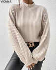 Jhanine - Pull col roulé en maille côtelée Beige / S