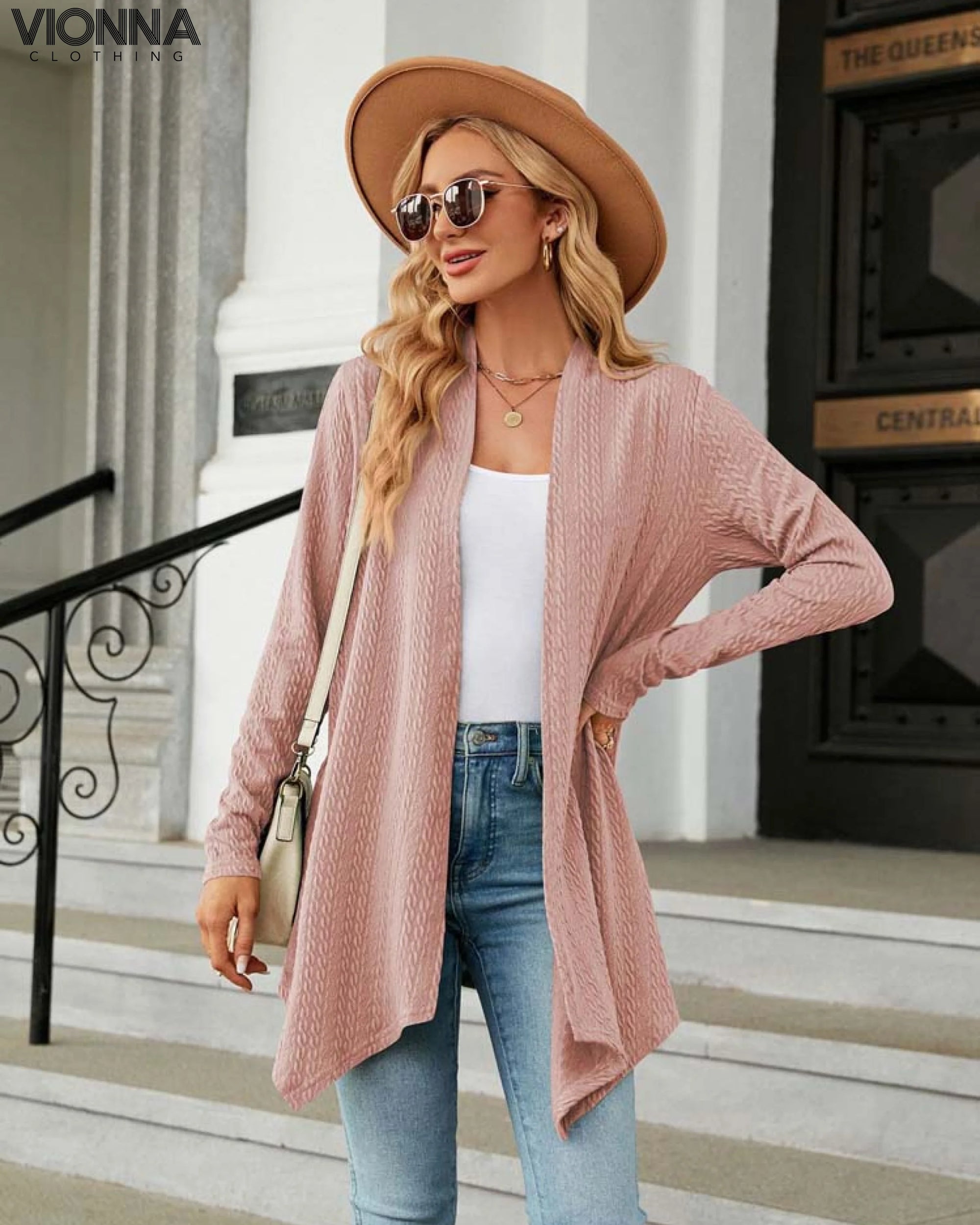 Jhea - Cardigan tricoté uni rose / S Cardigan