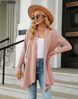 Jhea - Cardigan tricoté uni rose / S Cardigan