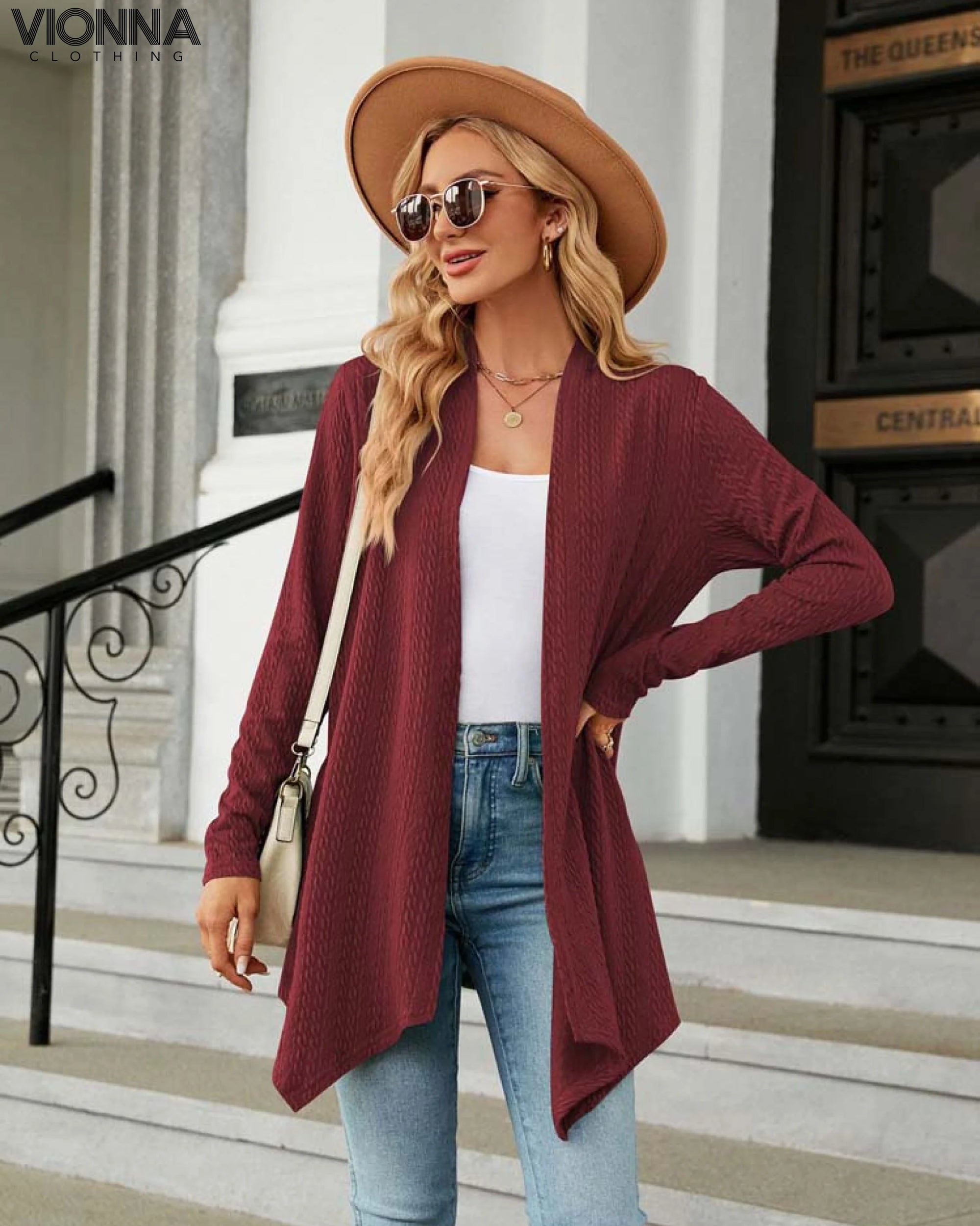 Jhea - Cardigan tricoté uni Rouge / S Cardigan